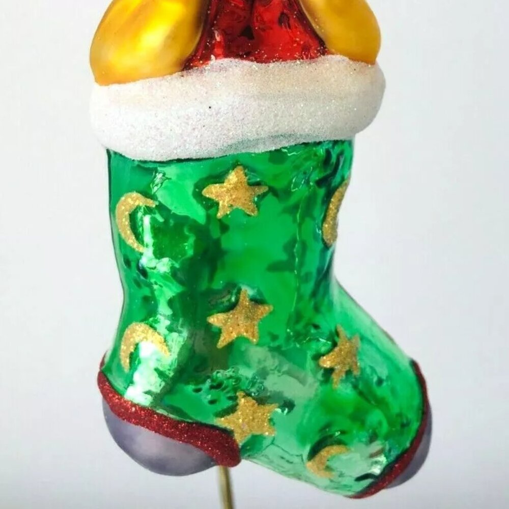 Authentic Christopher Radko Disney WINNIE THE POOH Green Stocking Glass Ornament - Picture 3 of 7